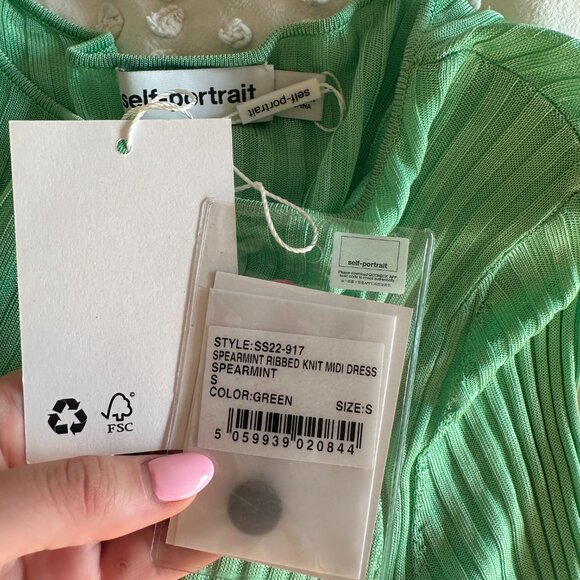 NWT Self-portrait Ribbed Knit Midi Dress Spearmint Small Cut-out Button Details - Picture 4 of 11